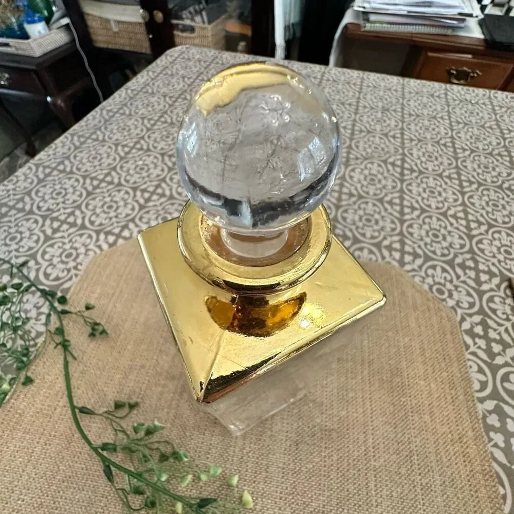 Mette Ditmer‎ Denmark Glass and Gold trim Decanter Carafe 10” With Cover Vintage